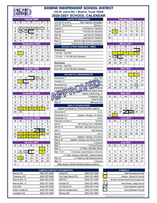 The BISD 20202021 Calendar